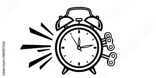 Retro Alarm Clock Ringing with Motion Lines for Time Management Vector