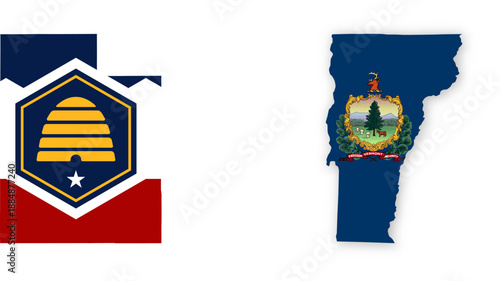 Vermont flag map poster. US state pride wall decor artwork. Patriotic printable digital art. Detailed vector illustration