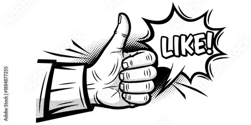Thumbs Up Hand Gesture for Social Media Like and Approval Vector