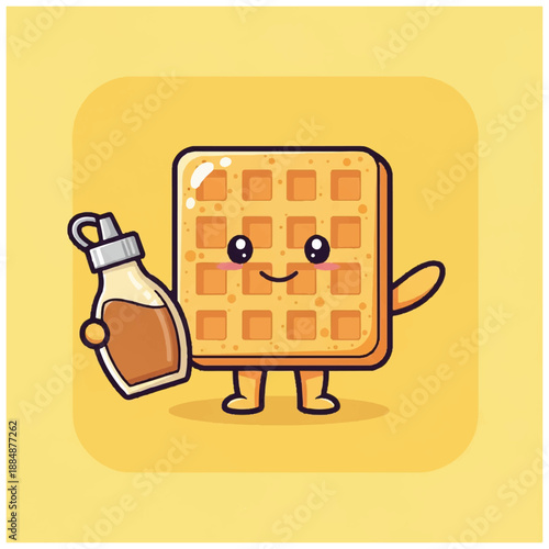 Cartoon Waffle Character with Syrup Bottle 2.