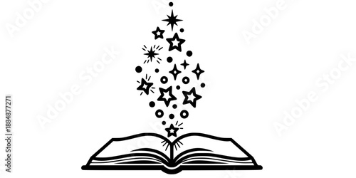 Open Book with Magical Stars for Storytelling and Imagination Vector
