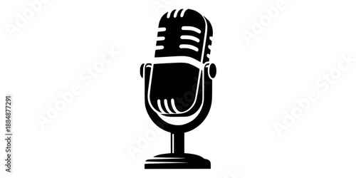Retro Microphone on Stand for Podcast and Broadcasting Design Vector