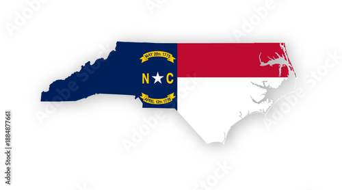 North Carolina flag map poster. US state pride wall decor artwork. Patriotic printable digital art. Detailed vector illustration