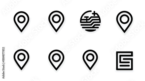 Modern vector set of location pin icons, map markers, GPS navigation symbols, and geographic pointers for digital design projects.