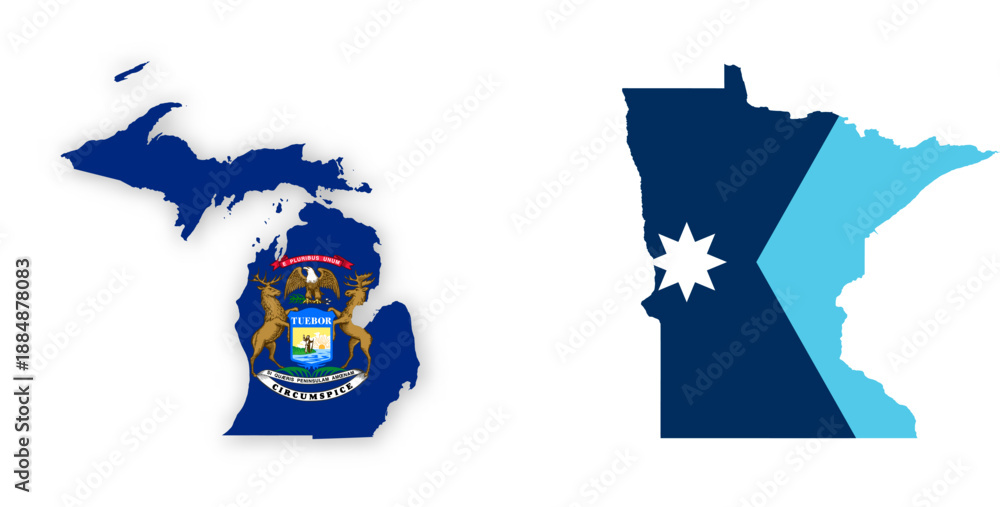 Fototapeta premium Michigan flag map poster. US state pride wall decor artwork. Patriotic printable digital art. Detailed vector illustration