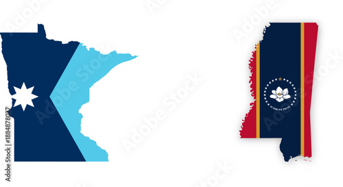 Mississippi flag map poster. US state pride wall decor artwork. Patriotic printable digital art. Detailed vector illustration