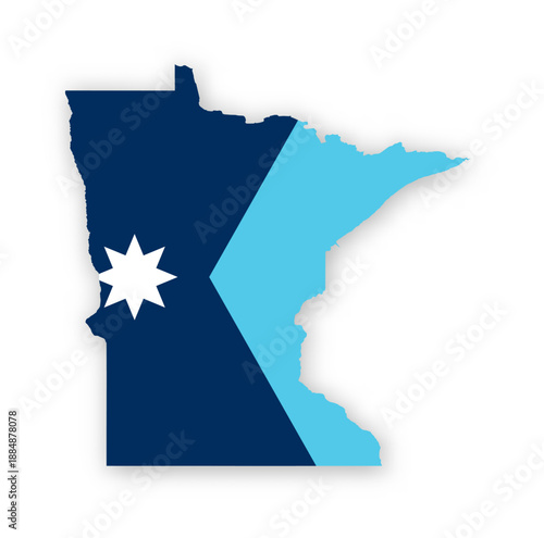 Minnesota flag map poster. US state pride wall decor artwork. Patriotic printable digital art. Detailed vector illustration