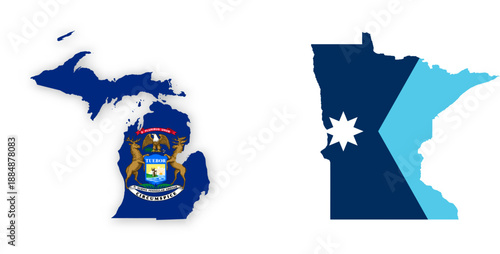 Michigan flag map poster. US state pride wall decor artwork. Patriotic printable digital art. Detailed vector illustration