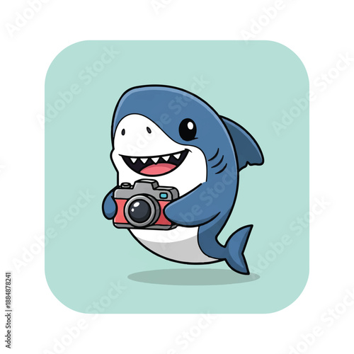 Cartoon Shark Holding Camera Taking Pictures.