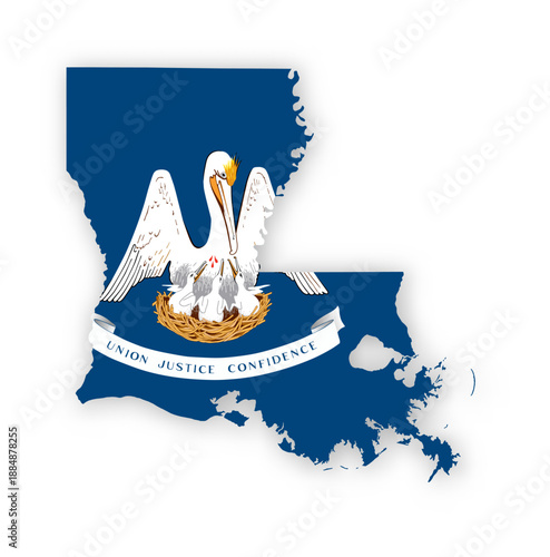 Louisiana flag map poster. US state pride wall decor artwork. Patriotic printable digital art. Detailed vector illustration