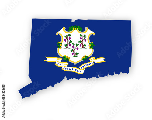 Connecticut flag map poster. US state pride wall decor artwork. Patriotic printable digital art. Detailed vector illustration