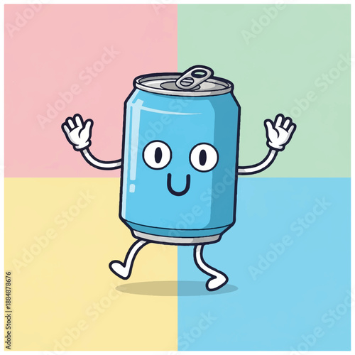 Cartoon Soda Can Character Dancing Freely.