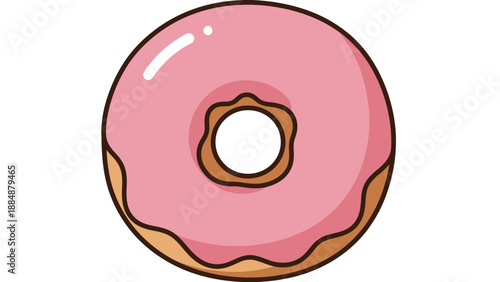 Sweet Pink Frosted Donut Illustration Isolated on White Background for Bakery Design