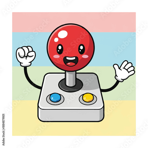 Red Game Controller Character with Buttons.