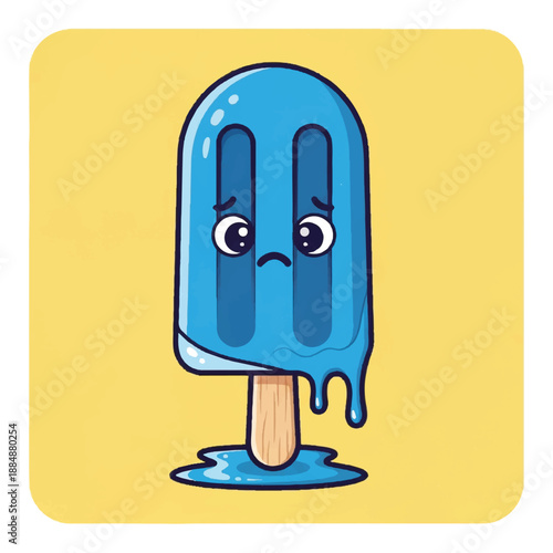 Blue Cartoon Popsicle with Sad Face.