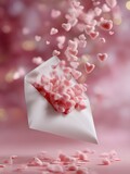 Valentine Background Featuring Pink Hearts and Open Empty Envelope