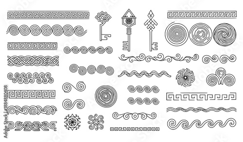Ancient Greek pattern element vector set with classic meander ornaments