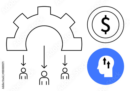 Business process illustration. Business process including automation, money flow, and productivity. Business process optimization for operational efficiency and workflow improvement. For startups