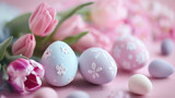 traditional colorful pastel easter eggs over vintage floor on easter celebration.