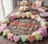 Galentine's Day Celebration Table Setting with Heart Cookies and Flowers