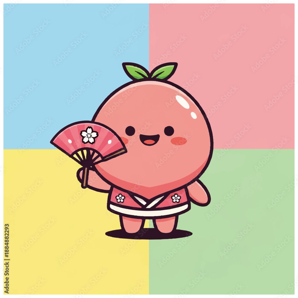 Obraz premium Cartoon Peach Character with Fan.