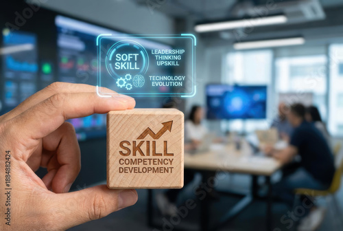 Skill development future learning digital upskilling concept skill competency development idea in modern office showing teamwork and focus on growth mindset Upskilling for future skills