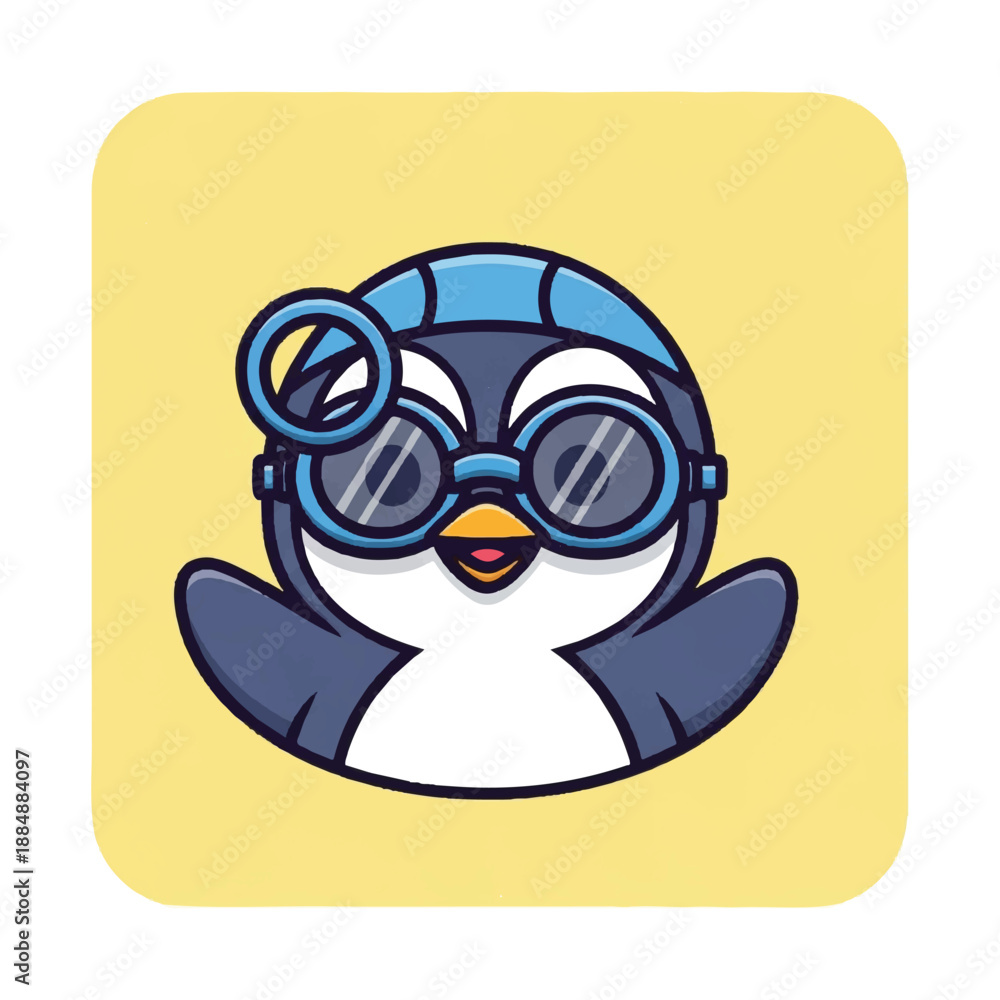 Fototapeta premium Cartoon Penguin Wearing Diving Goggles.