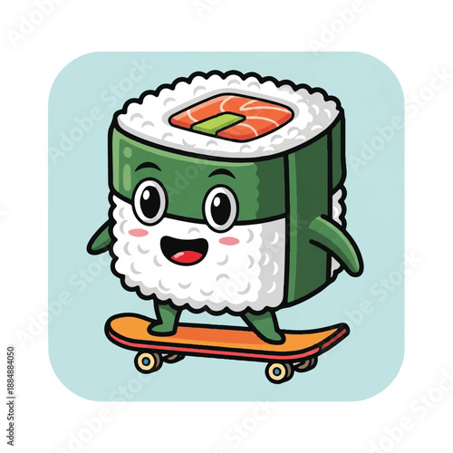 Cartoon Sushi Character Riding Skateboard 1.