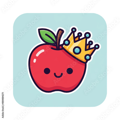 Cute Cartoon Apple with Crown.