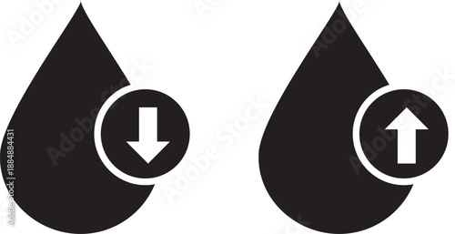 Water drop icons indicating decrease and increase
