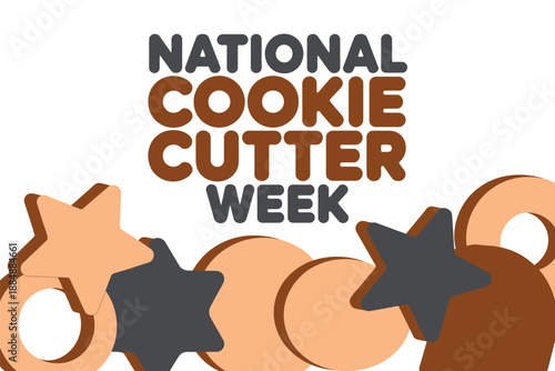 A colorful illustration celebrating National Cookie Cutter Week with various shaped cookie cutters