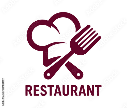 A logo for a restaurant featuring a chef's hat, fork, and spoon on a white background