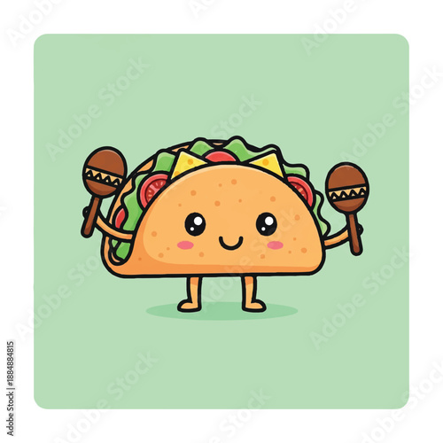 Cartoon Taco Character with Maracas Dancing 1.