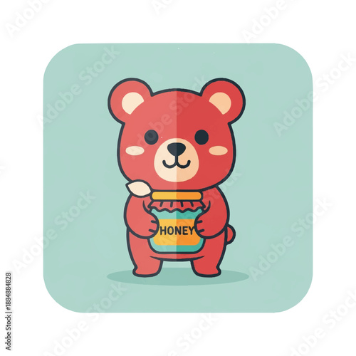 Cute Cartoon Bear Holding Honey Pot.