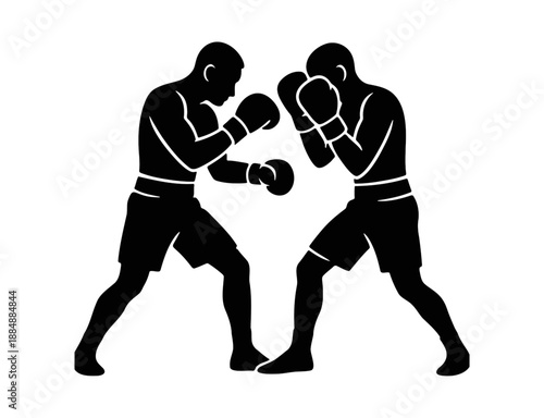 Two Professional Boxers Sparring in the Ring Silhouette