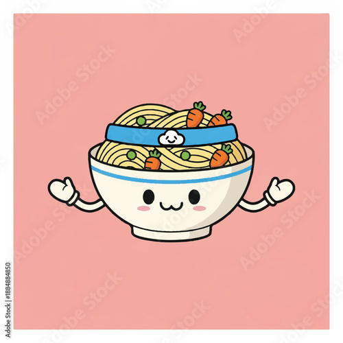 Cartoon Noodle Bowl Character with Arms.
