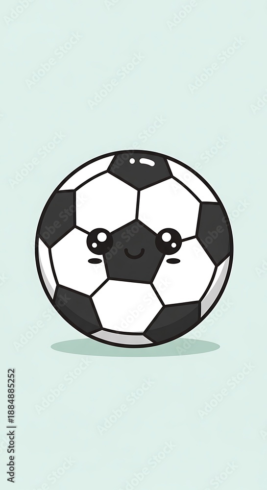 Obraz premium Cute Cartoon Soccer Ball with Happy Face on Light Blue Background.