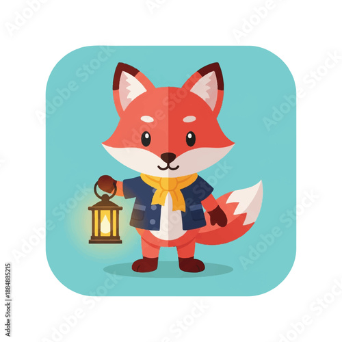 Cartoon Fox Character with Lantern.