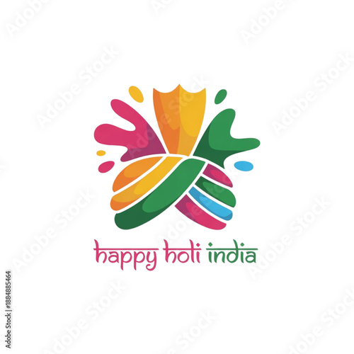 Happy holi india turban logo with colorful splashes Vector, illustration