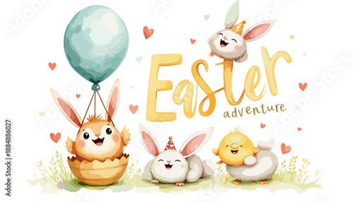 Easter banner, Easter poster, Easter egg design, Easter bunny clipart, Easter egg hunt illustration, Springtime Easter graphics, Easter basket design, Easter celebration poster, Easter decorations cli