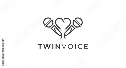 Twin Microphones Forming Heart Shape Logo.
