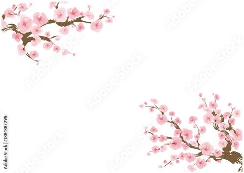 桜の花 和風フレーム 余白デザイン 筆タッチ