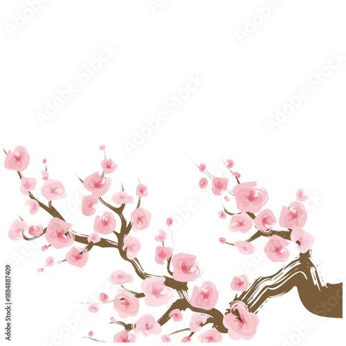 桜の枝 シンプル和風フレーム 筆描き素材