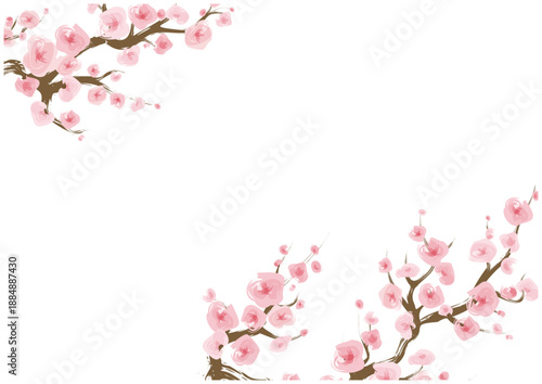 桜の枝 シンプル和風フレーム 筆描き素材