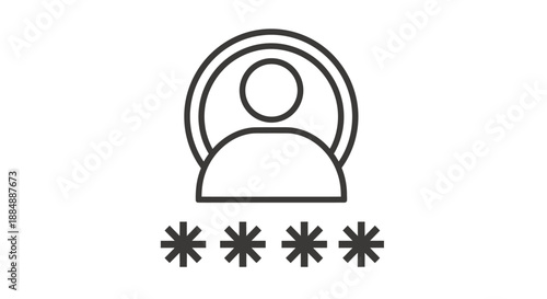 User login icon with password protection symbol in simple line style.