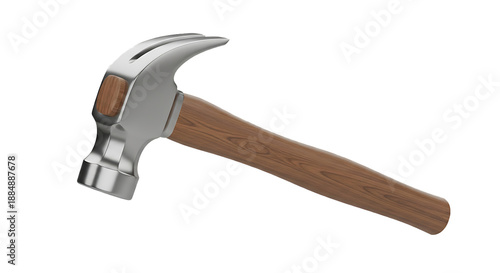 A metallic claw hammer with a wooden handle on a black background.