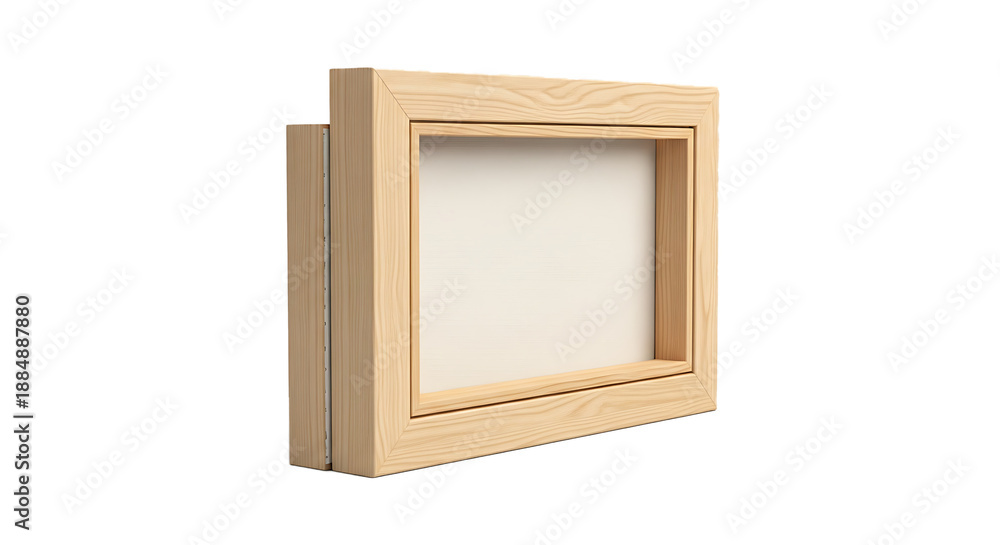 Fototapeta premium A simple empty light wooden frame on a black background.