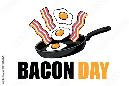 A delicious illustration of bacon and eggs in a pan on Bacon Day