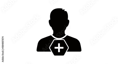Medical professional icon with healthcare cross symbol on chest.