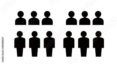 Simple black silhouette icons representing groups of people in different arrangements.